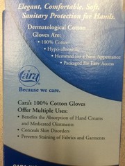 2 Pairs Cara 100% Dermatological Cotton Gloves Medium Sizes 7.5-8.5 Free Shiping