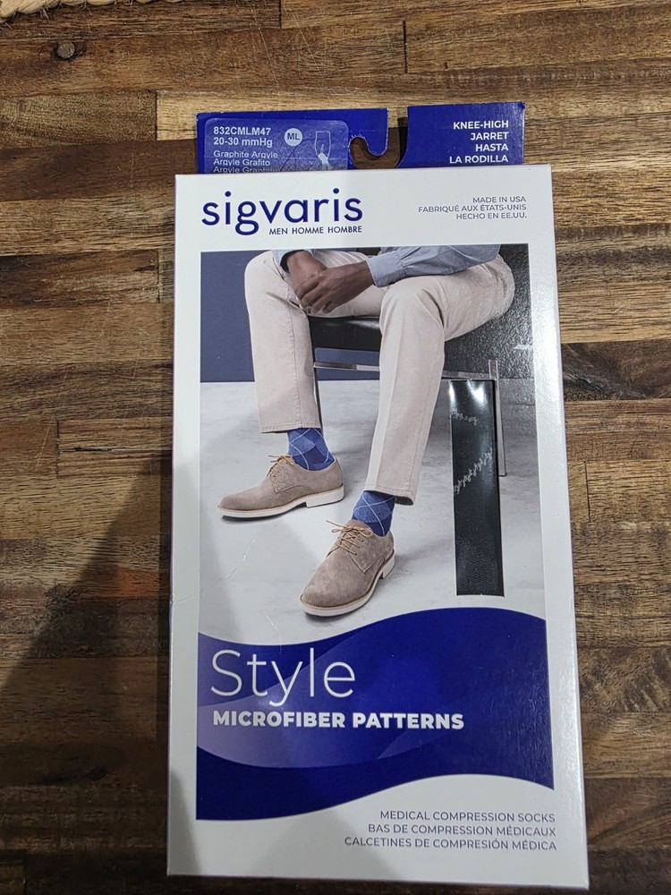 Sigvaris Men’s Style Microfiber Compression Socks 20–30 mmHg M/L Knee-High Gray