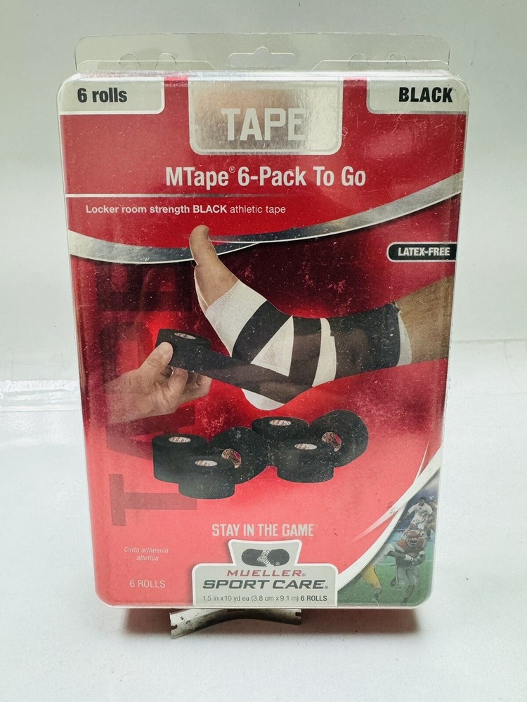 mueller sport care mtape 6 pack to go balck 1.5 in x 10 yards ea scuffed box