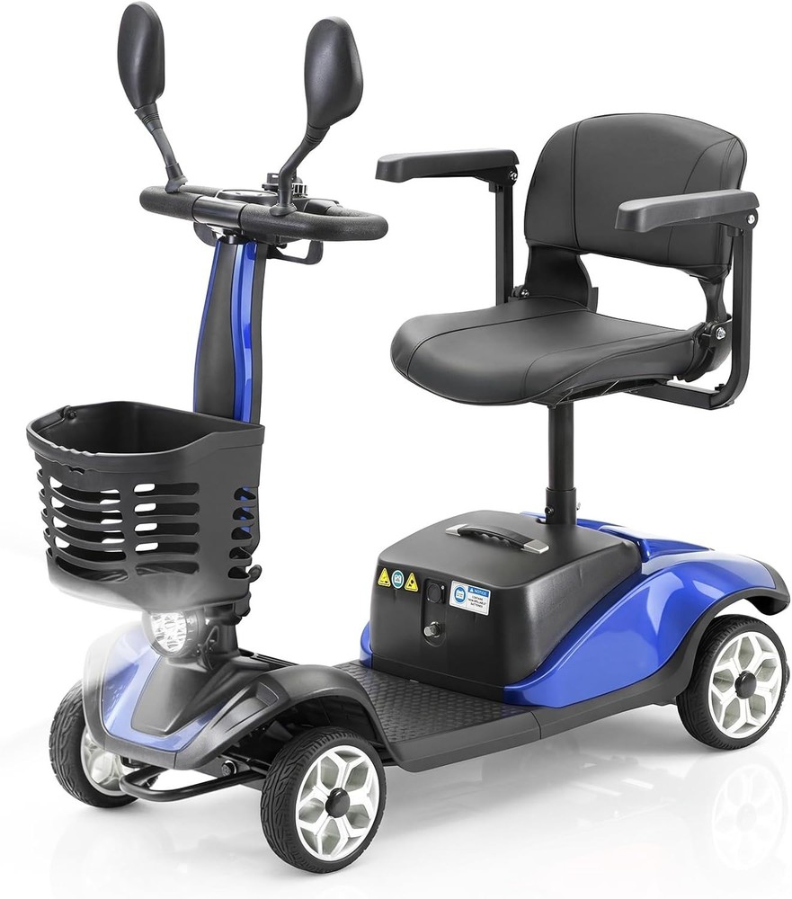 Four Wheels Compact Travel Mobility Scooter 350W Motor for Adult-300lbs, BLUE