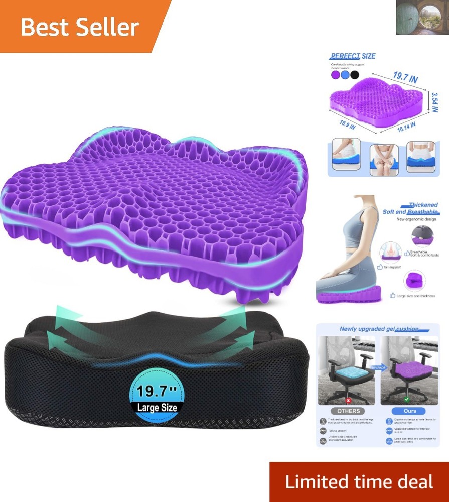 Multi-Use 19.7in Gel Seat Cushion for Back Pain Relief – Office, Car, Wheelchair