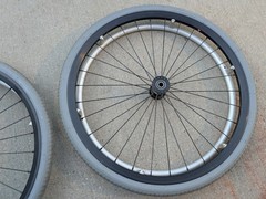 Out Front Shadow Spoke Wheelchair Wheel Pair 22″ 501mm Solid Tire Alum Handrim