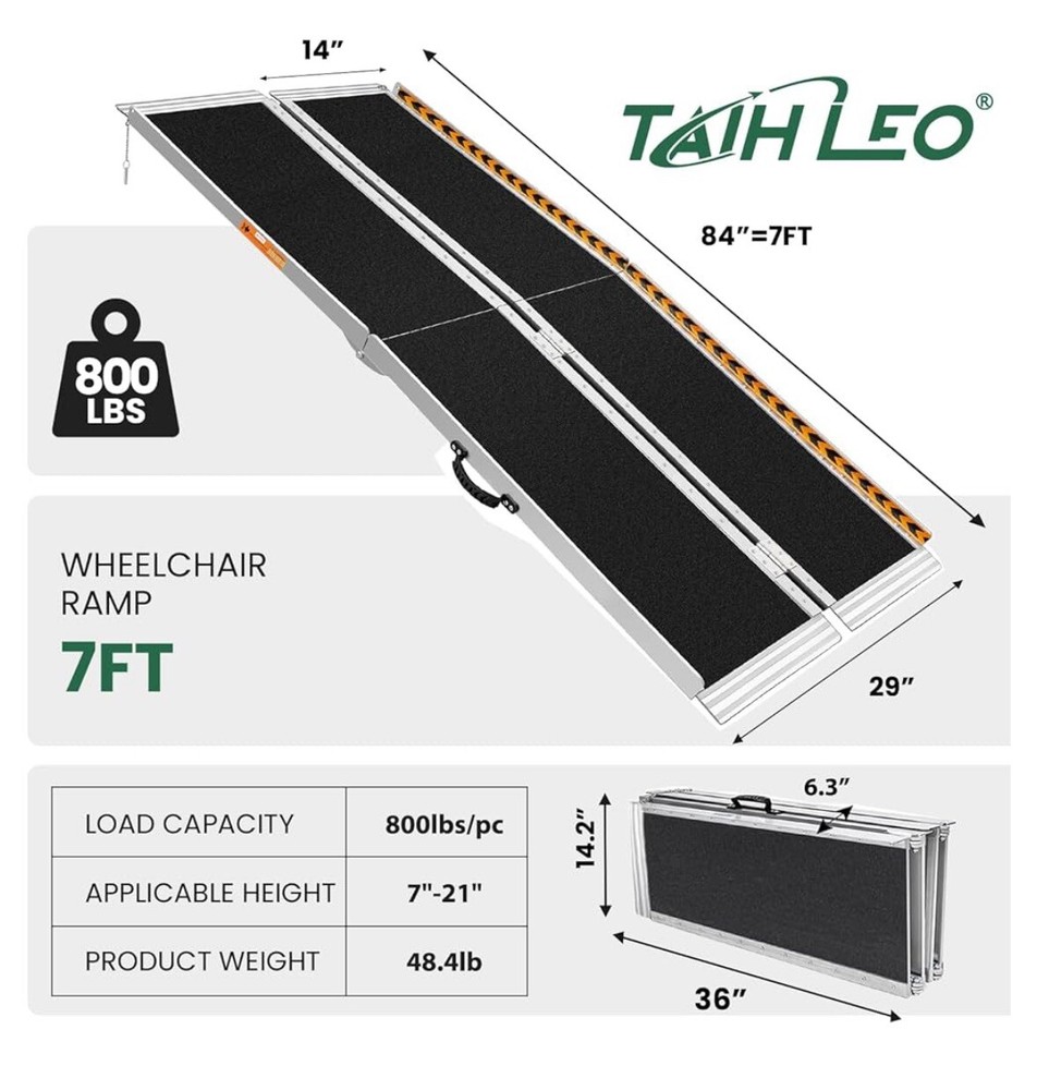 7FT Wheelchair Ramp, 84″ L x 29″ W Wheelchair Ramps, 800 LB Capacity Wheel Chair