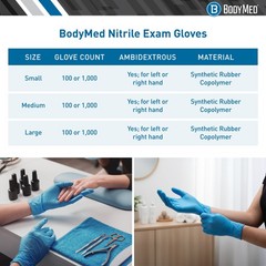 BodyMed Nitrile Gloves for Exam and Home Use, 100 Count – Latex & Powder Free