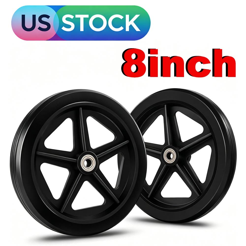 2Pcs 8 Inch Replacement Wheelchair Wheels for Walkers Black #EE