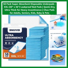 50 Pack Super Absorbent Disposable Underpads – XXL 30″ x 36″ Leakproof Bed Pa…