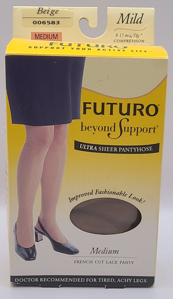 FUTURO Beyond Support Beige Ultra Sheer Pantyhose Mild Compression Medium 6583
