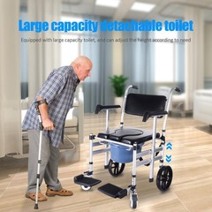 Heavy-Duty Folding Commode Chair W/ Wheels, Shower/Bedroom, Elderly & Disabled–