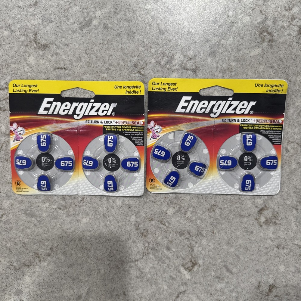 (QTY 2) Energizer 16 Batteries 675 EZ Turn & Lock Hearing Aid AZ675DP-8 EXP 2022