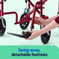 Econo Home Lightweight Foldable Transport Wheelchair w/Handbrakes RED