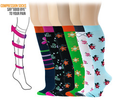 6 Pairs Women Different Touch Graduated Compression Knee High Socks 9-11