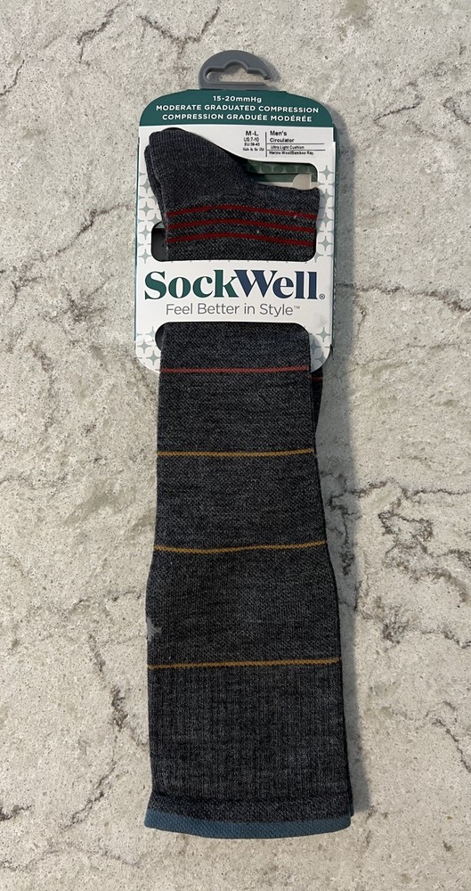 SockWell Circulator Men’s Moderate Graduated Compression Socks Charcoal Sz M-L