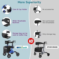 Rollator Walker with Seat Aluminum All Terrain Walker for Seniors Foldable 300lb