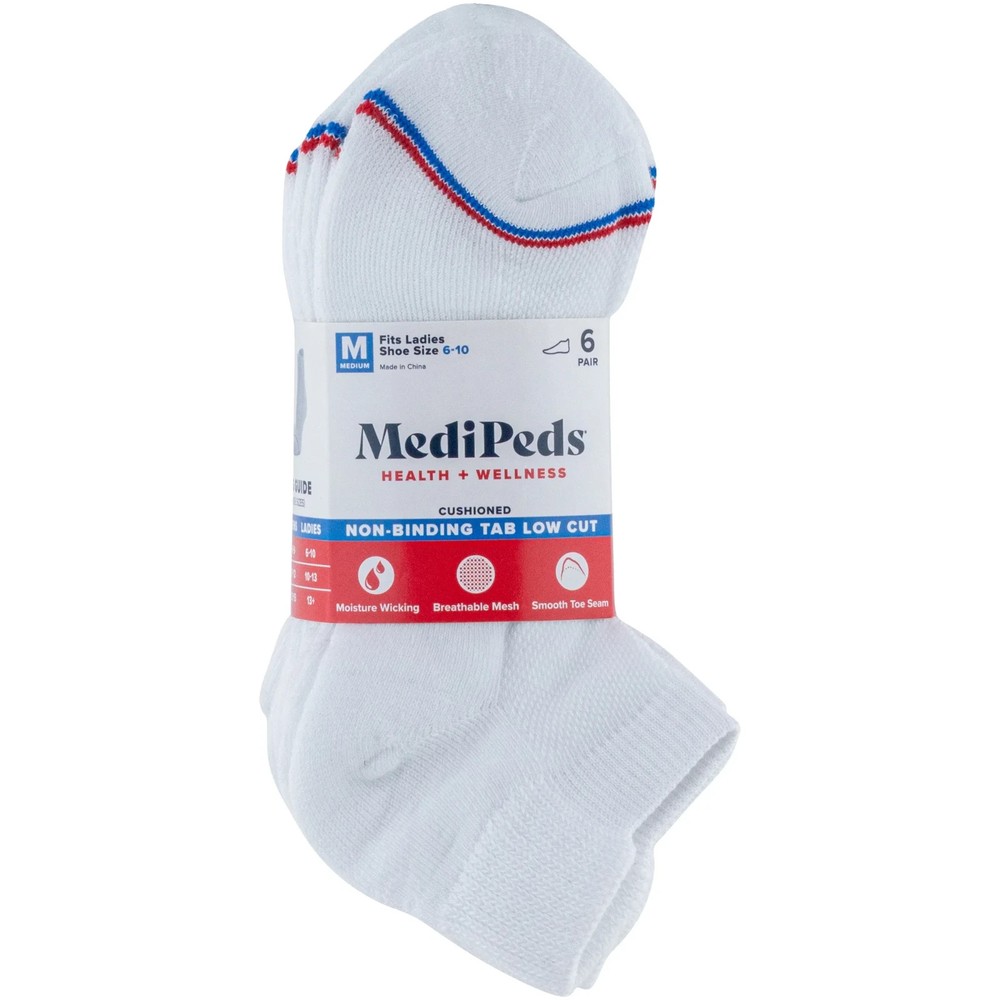 MediPeds Women’s Half Cushion Low Cut Socks, 6 Pairs shoe size 10-13