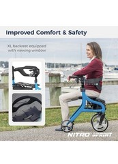 Drive Medical Nitro Sprint Rollator Walker Heavy Duty w/ Seat Blue