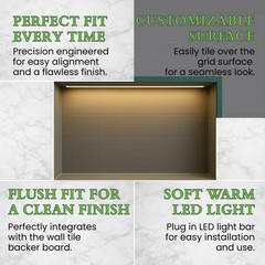 Shower Niche Insert Tile Ready with LED Light, 14×22 Inches – Recessed Wall N…