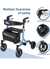 WALK MATE ROLLATOR WALKER Padded Seat & Backrest Cup Holder 8”Wheels Blue