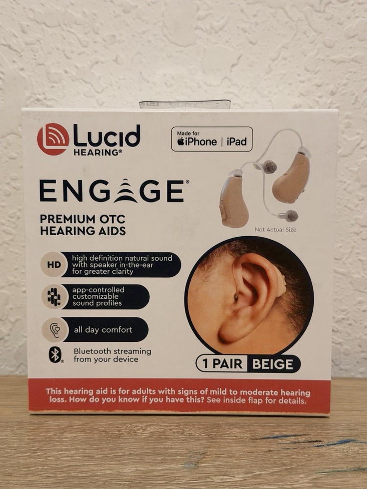 Lucid Engage Premium OTC Hearing Aids BEIGE New Sealed Bluetooth iPhone