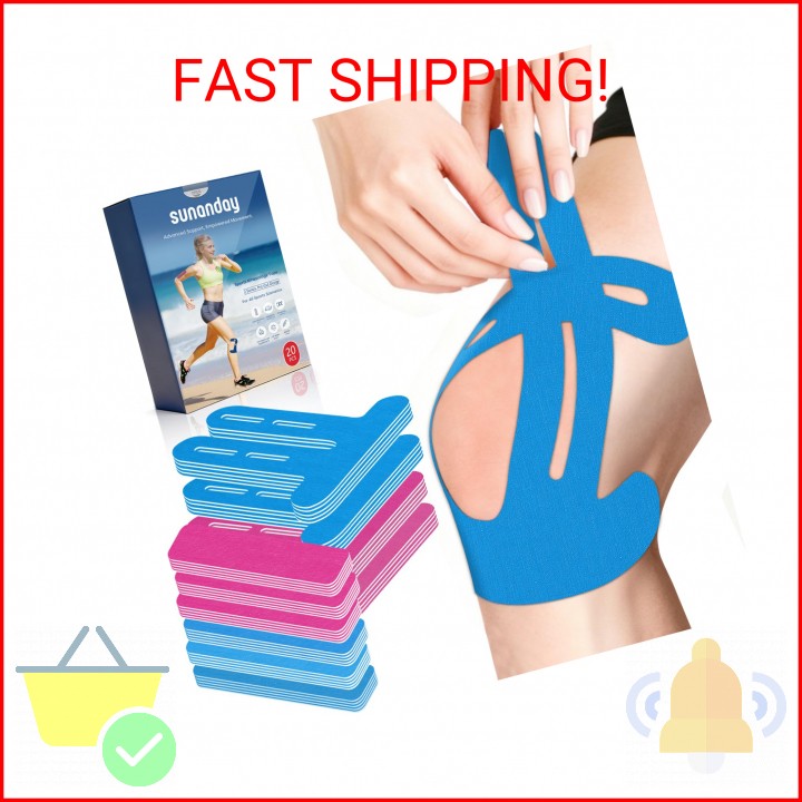 20 PCS Waterproof Kinesiology Tape for Shoulders/Knees,Precut Strips for Knee Pa