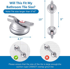 19″ Portable Suction Shower Grab Bar – 300lb Capacity Bath Handle