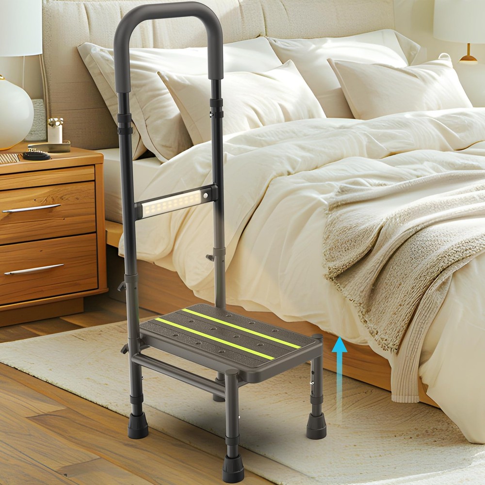 Step Stool with Handle for Elderly Adults, Adjustable Handrail & Leg, Sensor …