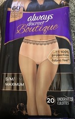 Always Boutique Incontinence Underwear Size S/M 100-190 lbs, Rosy, 20 Ct