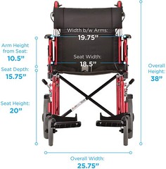 NOVA Lightweight Transport Chair, 300lbs Capacity, 12” Rear Wheels, OPEN BOX RED