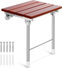 Geetery Folding Shower Seat Wall Mounted 18 Inch Wood Bench w/ Legs 400 lbs