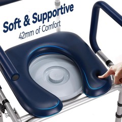Drop Arm Bedside Commode Padded Seat 400lb 6.3QT Bucket Blue