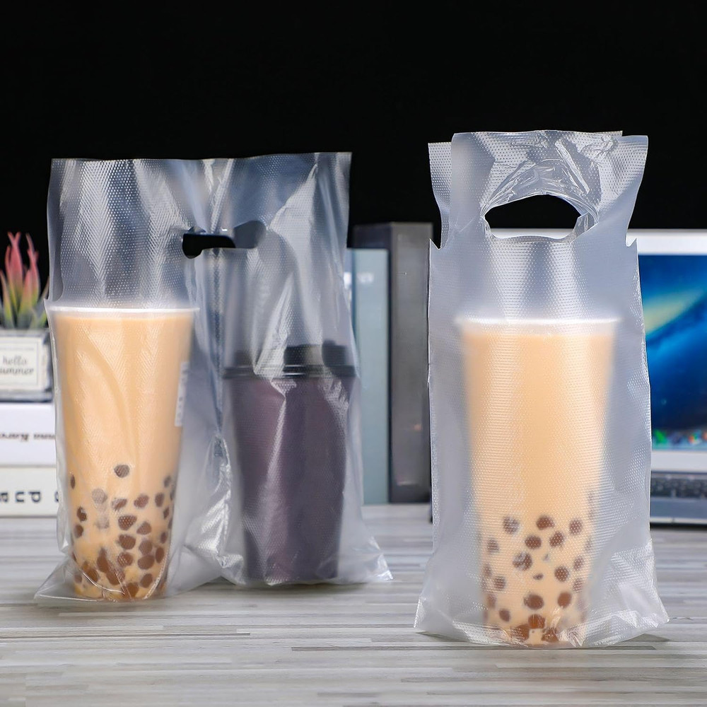 200 Pcs Clear Handle Drinking Poly Bags Bulk 2 Cup and 1 Cup Plastic Portable Cu