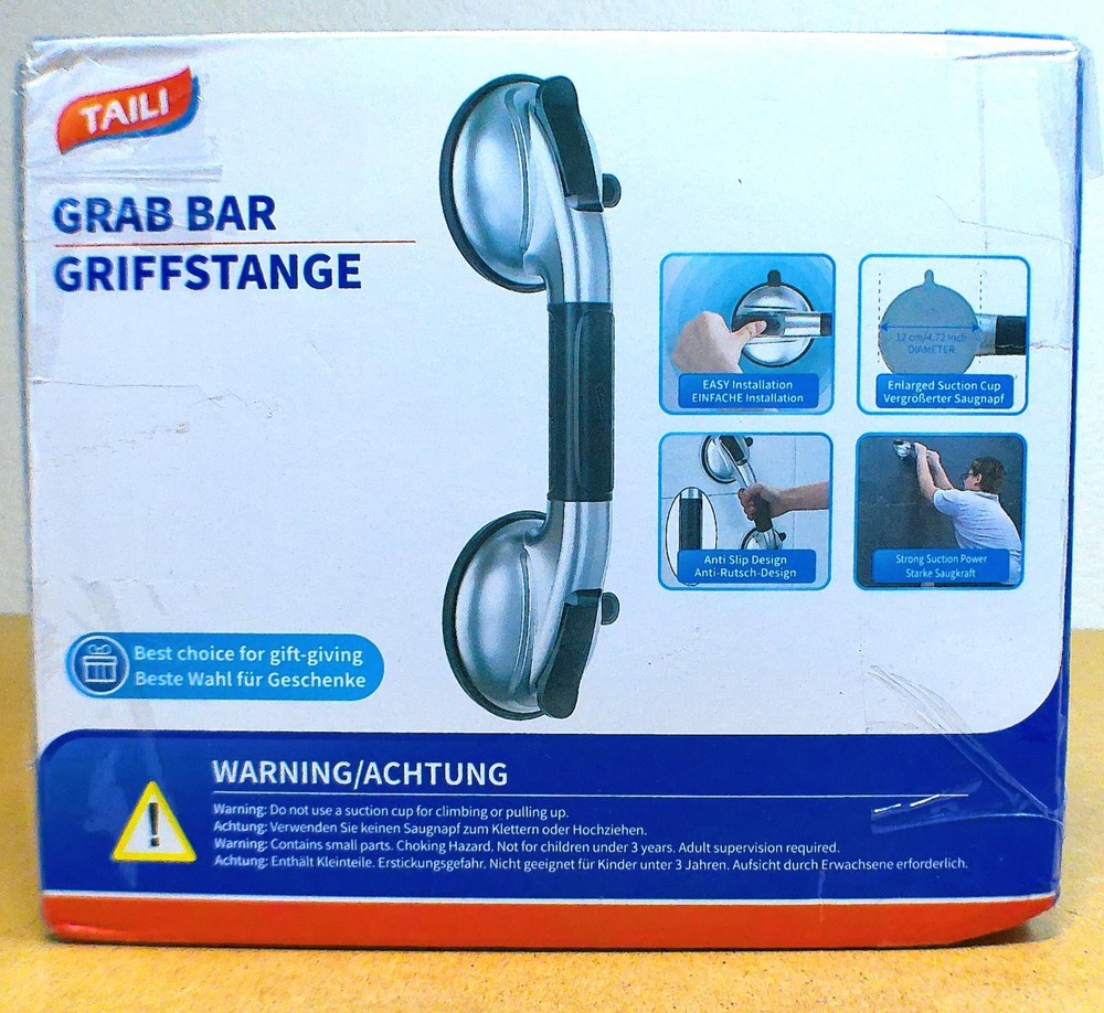 TAILI Suction Grab Bar 14.9″ Silver-Black Pack of 2