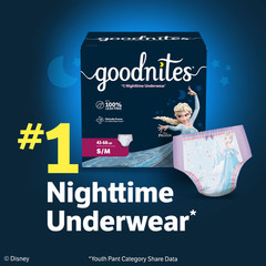 Goodnites Girls Nighttime Bedwetting Underwear, S/M (43-68 lbs), 44 Count, Pink