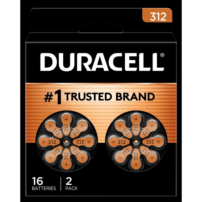 Duracell Size 312 Hearing Aid Batteries Zinc-Air 1.45V 16 Count 2 Pack