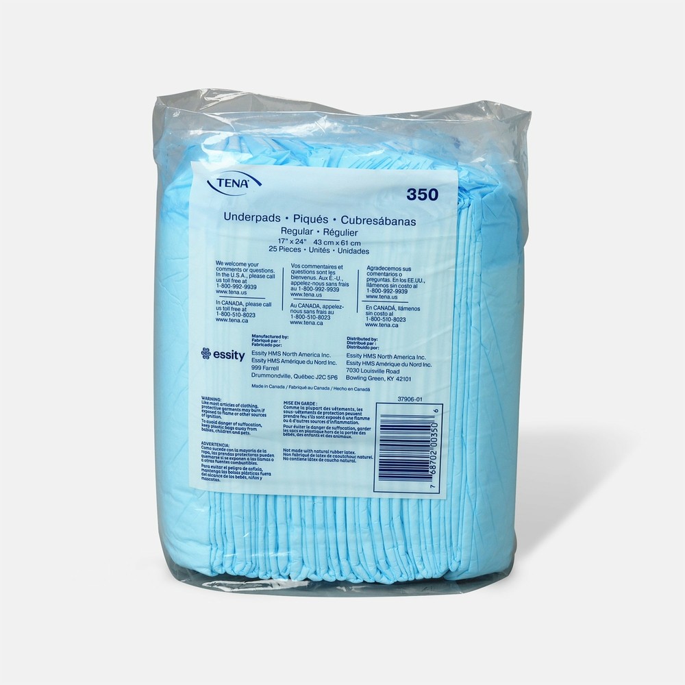 TENA Underpad 17 X 24 Inch Disposable Fluff Moderate Absorbency Pack of 25