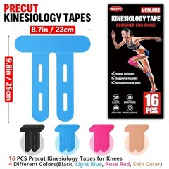 16 PCS Kinesiology Tape for Knees, 4 Colors Knee Support Tape, Precut Knee Tape