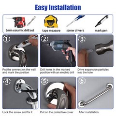 2Pcs Stainless Steel Grab Bar Bathroom Safety Handicap Shower Tub Handle Support