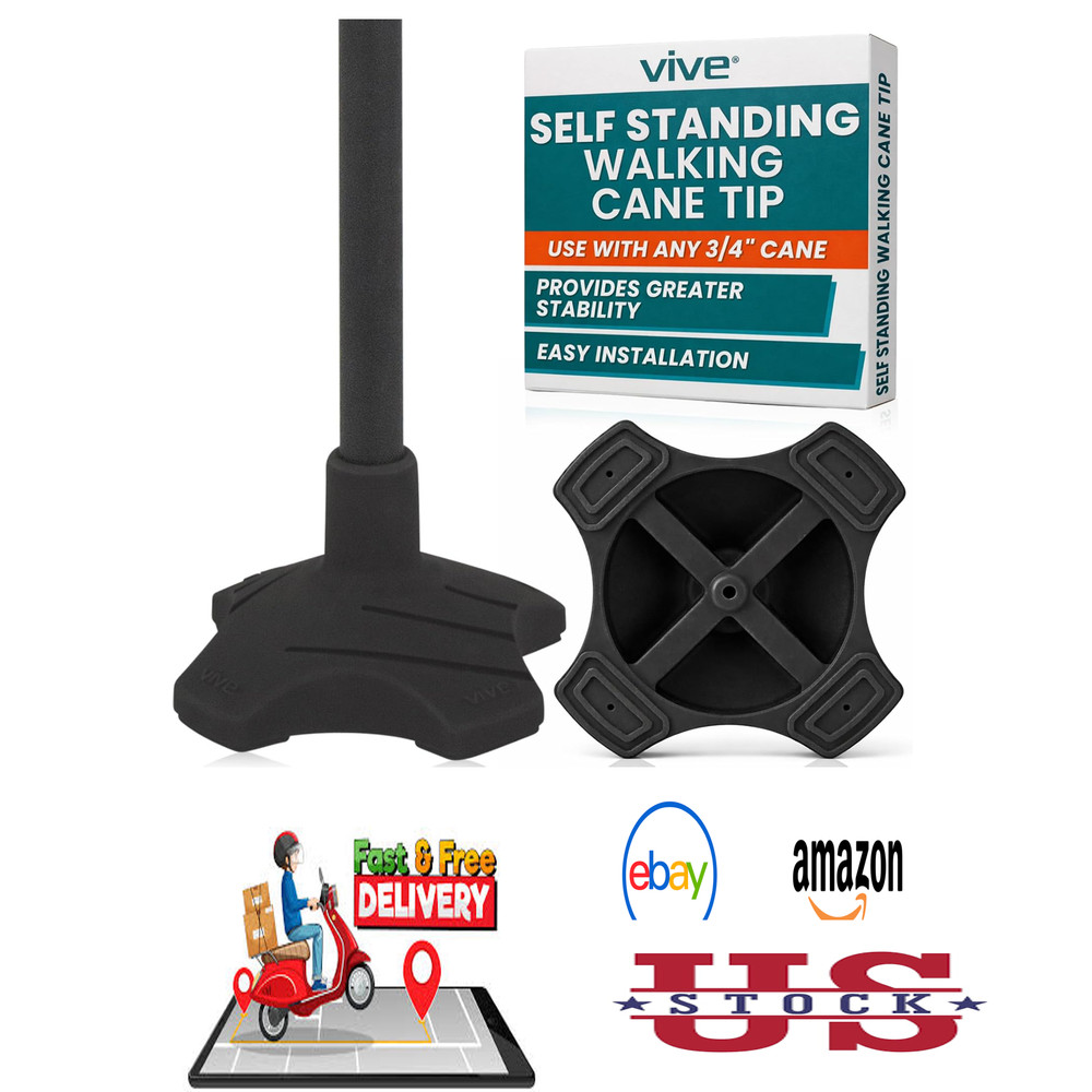 Self Standing Cane Tip 3/4 Inch Heavy Duty Quad Rubber Replacement All Terrain