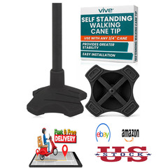 Self Standing Cane Tip 3/4 Inch Heavy Duty Quad Rubber Replacement All Terrain