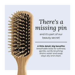 TEK Medium Rectangular Ash Wood Hair Brush, Short Teeth, Handmade in Italy
