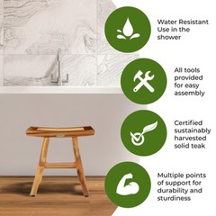 ® Satori® 14″ Solid Teak Shower Bench, Water-Resistant Bath Stool with Adjust…
