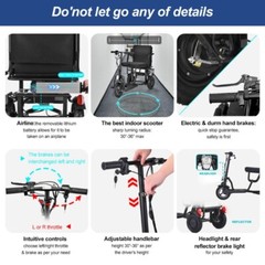 Dual Motor 700W 3-Wheels Folding Senior Electric Mobility Scooter 48V/10Ah 300lb