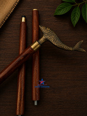 Solid Brass Fish Head Vintage Antique Wooden Walking Stick Cane handmade Gift