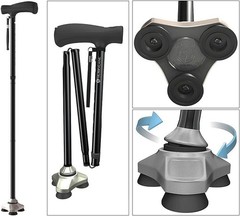 Enhanced Stability Foldable Walking Cane – Blue Aluminum, 37.5in Max Height