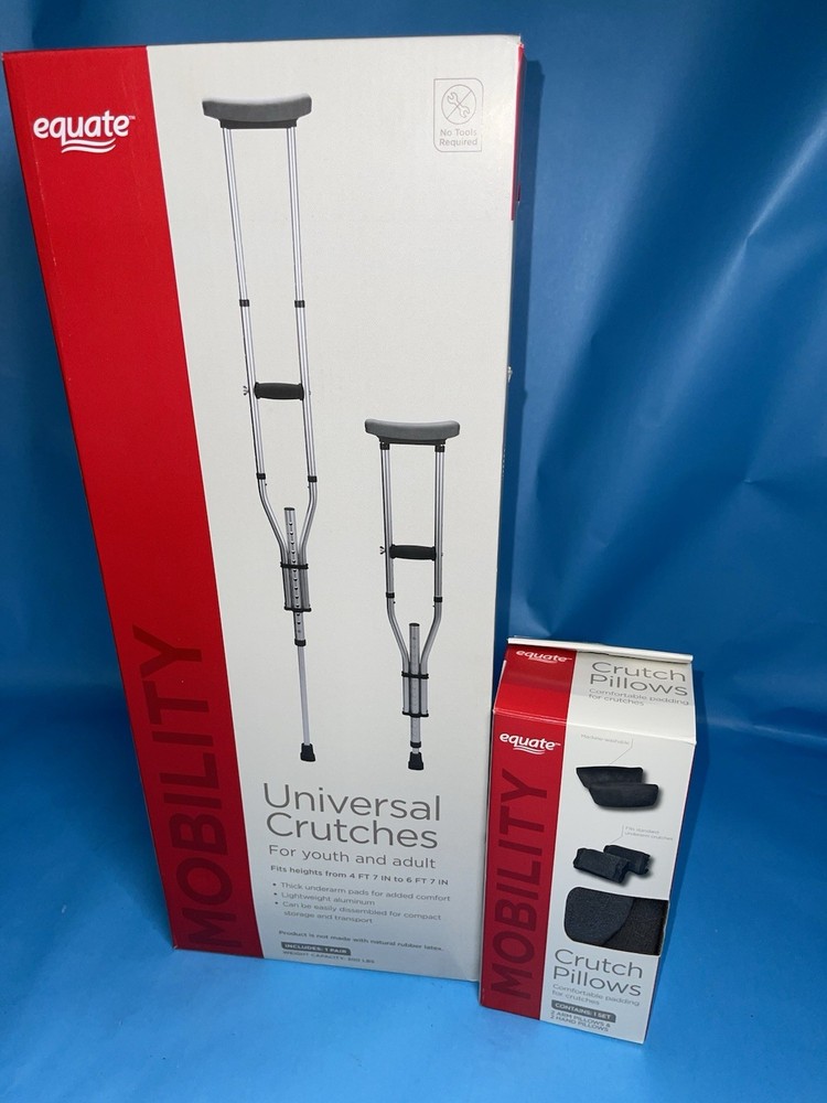 Equate Universal Crutches Adult Youth w/ Crutch Pillows Adjustable Mobility Aid