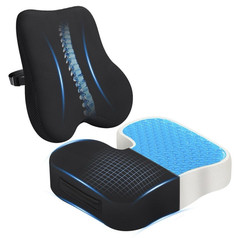 Ergonomic Seat Cushion & Lumbar Back Support Set for Chair, Black/Blue/White