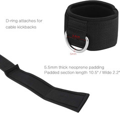 Ankle Wrist Cuffs Neoprene Padded Straps D-Ring Glute Kickback for Cable Machine