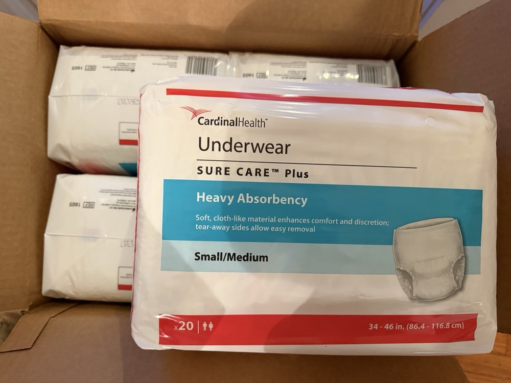 4 Cardinal Health Underwear SURE CARE Plus Heavy Absorbency S/M 34-46, 20/pack