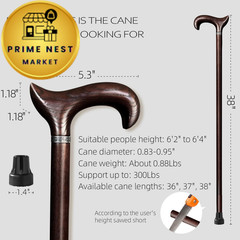 ispuoocti Walking Cane 36-38 Inches, 38″ (for 6’2″ to 6’4″), Maple Brown