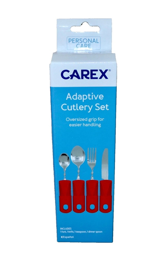 (Set of 4) Carex Adaptive Cutlery Set Red Oversized Bendable Utensils in Box