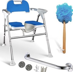 Medroad Foldable Shower Chair Adjustable Height Soft Cushion Support Up to 350lb
